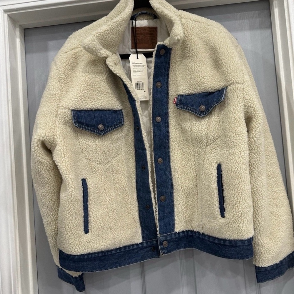 New Levi's Women's Premium Ex-Boyfriend Sherpa Trucker Jacket Sz XL
